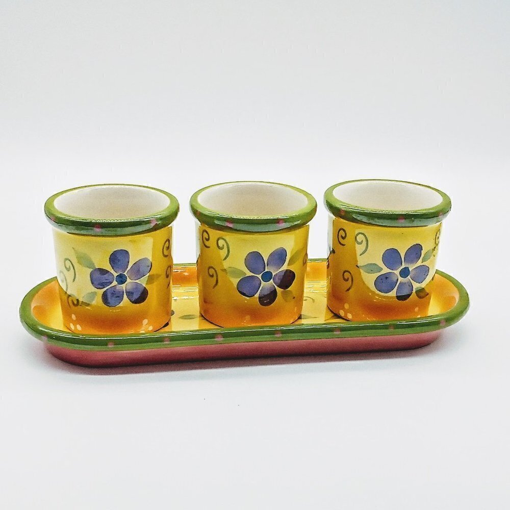 PartyLite Flower Trio Votive Candle Holders Tray
